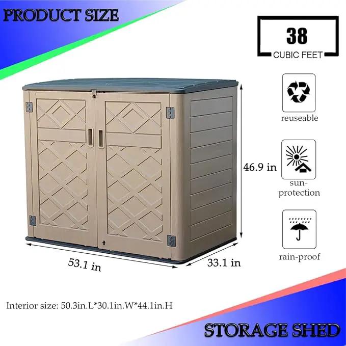Large Horizontal Storage Sheds,38 cu.ft Resin Garden Shed Weather Resistance,Outdoor Storage Box Lockable for Patio,Backyard,Garden,Home(Brown) by GreenHaven Gardens