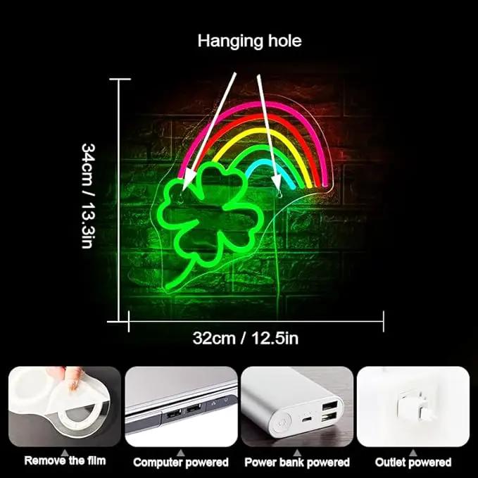 WLHOPE St Patricks Day Neon Sign St. Patrick's Day Neon Signs for Wall Decor Dimmable Rainbow Clover Light Up Sign for Bedroom Living Room Wall Art Happy St. Patrick's Day Decoration by GreenHaven Gardens