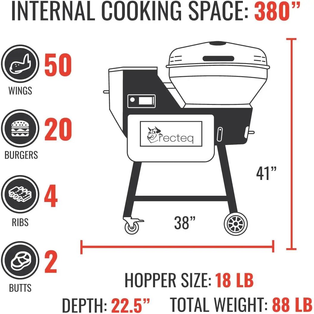 recteq Pellet Grill RT-B380X Bullseye Deluxe + Cover, WiFi Enabled Electric Pellet Smoker Grill, Wood Pellets, BBQ Outdoor, Smoke, Sear, and More by GreenHaven Gardens