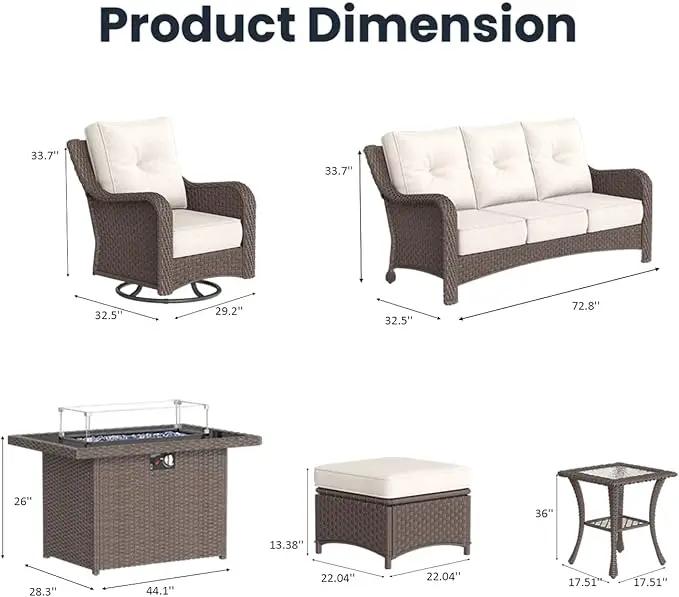 10 Pieces Outdoor Patio Furniture Sets with Rocking Swivel Chairs with 6-inch Thick Cushion and Fire Pit Table for Deck Lawn by GreenHaven Gardens