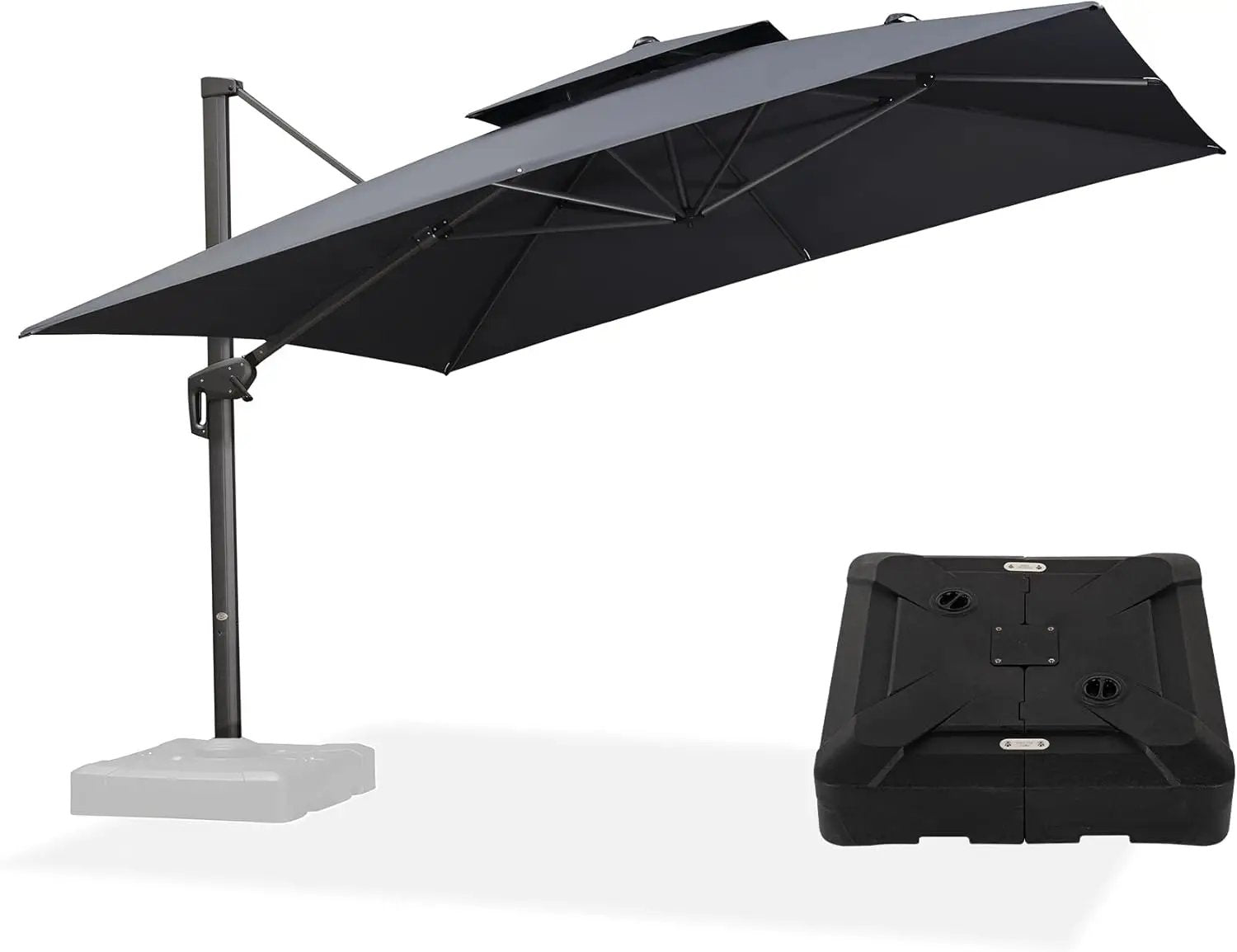 PURPLE LEAF 12ft Patio Umbrella with Base Large Outdoor Square Umbrella Deluxe Hanging Double Top Cantilever Offset Market Umbrella Windproof Garden Umbrella Grey by GreenHaven Gardens