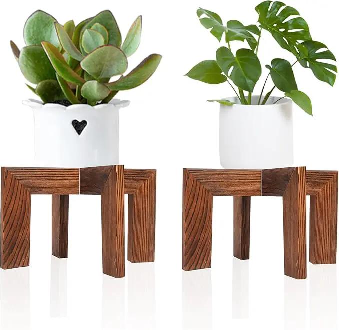 HPC DECOR 2 Pack Wood Plant Stand-Mid Century Modern Planter Stands-Wooden Flower Pot Stands Riser,Low Short Plant Stands Indoor-Modern Minimalist Wooden Stool for Plant Pot Holder, Fit 5-15 Inch Pot. by GreenHaven Gardens