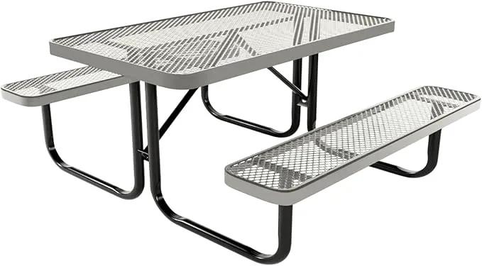 Coated Outdoor Furniture Heavy-Duty Portable Outdoor Kids Table, Expanded Metal Kids Picnic Table, Commercial-Grade Picnic Table, Made in America (4ft Rectangular, Childrens, Textured Grey) by GreenHaven Gardens