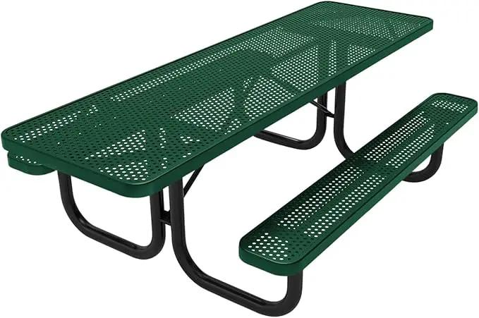 Coated Outdoor Furniture Heavy-Duty Portable ADA-Compliant Outdoor Picnic Table, Punched Steel Patio Dining Furniture Made in America (8ft Rectangular, Both-Side Handicap, Textured Green) by GreenHaven Gardens