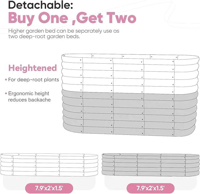 KING BIRD Raised Garden Bed 2.85 ft Tall 9 in 1 Galvanized Planter Garden Box Outdoor for Gardening, Deep Root Vegetables, Flowers 94.5X23.6X34.2 in, Pink by GreenHaven Gardens