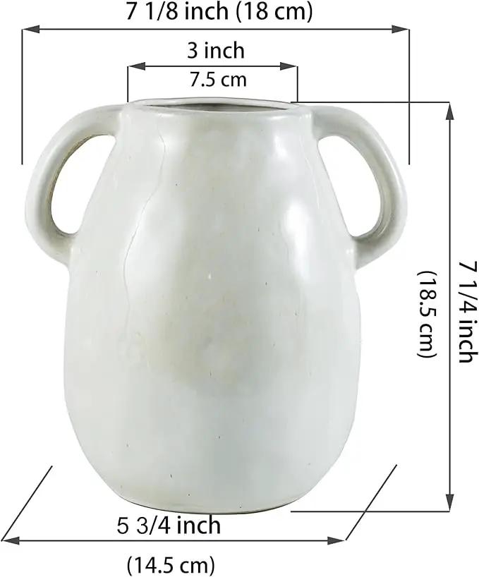 Kimdio White Ceramic Vase with 2 Handles, Modern Farmhouse Vases for Home Decor, Rustic Pottery Vase, Decorative Terracotta Flower Vase, Clay Small Vase, Centerpieces for Dining Table by GreenHaven Gardens