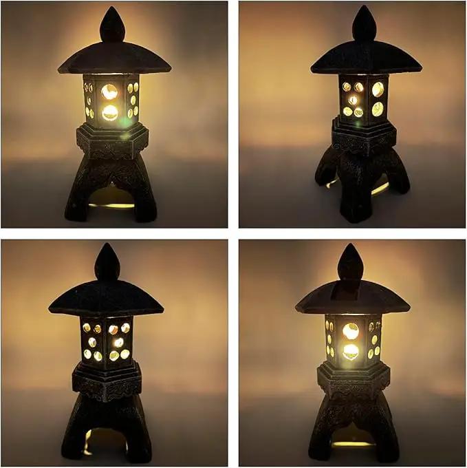 Pagoda Lantern Garden Statue with Solar Lotus Lights, Large Resin Japanese Temple Pagoda Lamp Asian Zen Outdoor Yard Decor for Landscape Patio Porch Lawn Decorations, Christmas Ornament Gift by GreenHaven Gardens