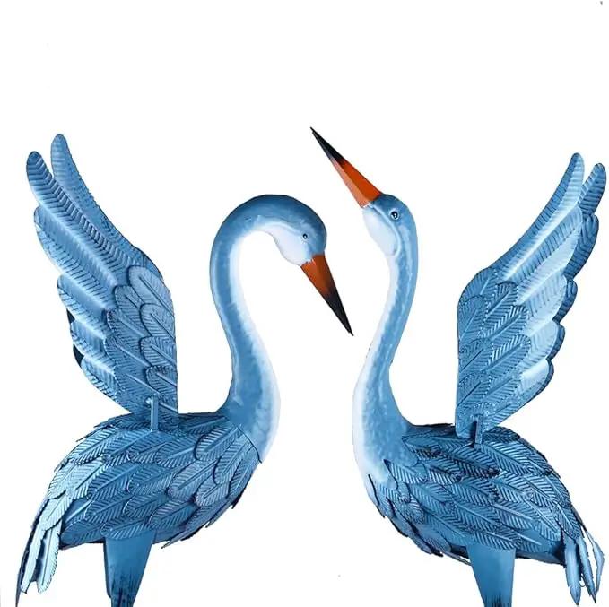 Garden Crane Statue Animal Sculpture Standing Metal Crane Garden Decoration Metal Yard Art for Yard Outdoor Indoor Decoration Set of 2 by GreenHaven Gardens