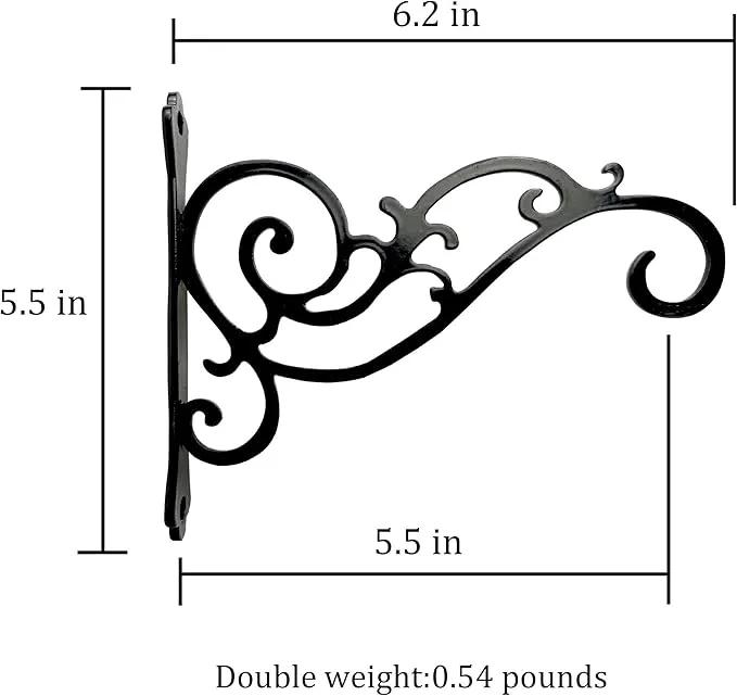 N+A Sunshine Iron Metal Hanging Planter Bracket, 2 Pack Wall Hooks for Hanging Birds Feeders, Latern, Wind Chimes, Coat, Decorative Indoor Outdoor (Black) by GreenHaven Gardens