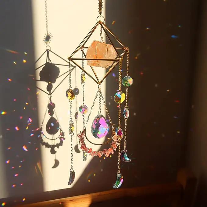 Orange Salt Crystal Suncatchers for Windows, Gemstone Sun Catcher Hanging, Unique Spiritual, Crystal Window Hanging, Boho Home Decor, Natural Stone (Orange Salt Stone) by GreenHaven Gardens