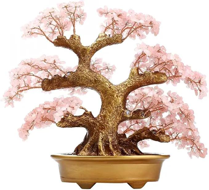 Feng Shui Money Tree Large Pine Tree Style Crystal Quartz Lucky Tree Gem Tree for Office Home Feng Shui Decoration for Wealth/Fortune and Luck (Pink) by GreenHaven Gardens