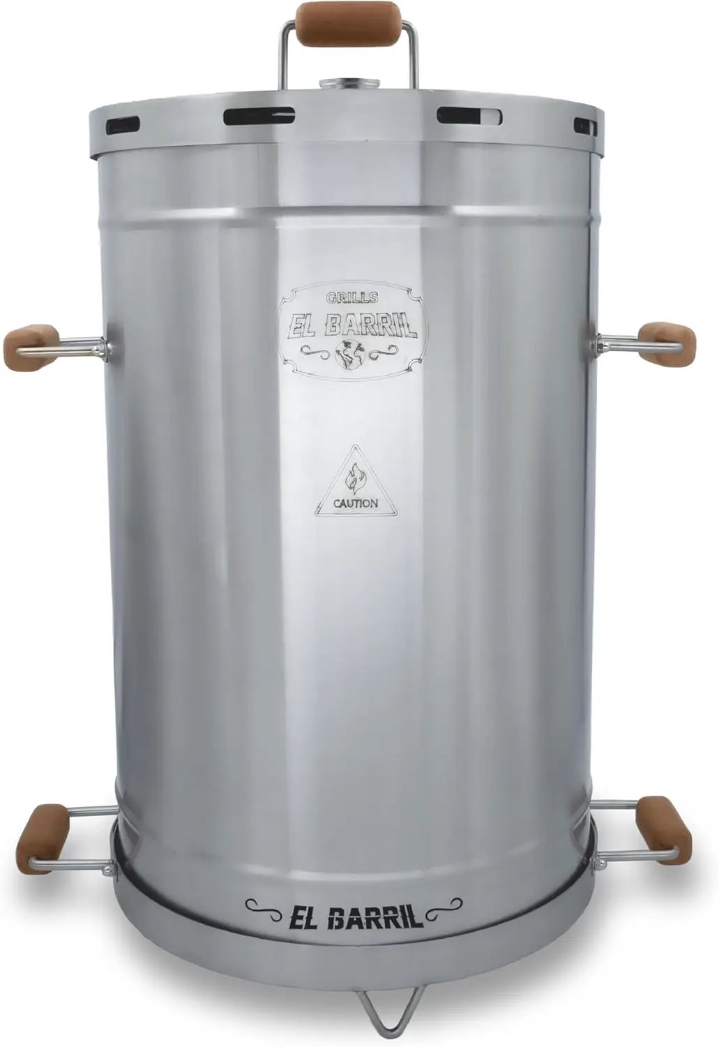 El Barril Lite Large Barrel Smoker Grill, Stainless Steel 430, 45 lb Capacity, 14 Meat Hooks, Upper Grill and Handler, Outdoor Vertical Charcoal BBQ (Lite 45LBS Large) by GreenHaven Gardens