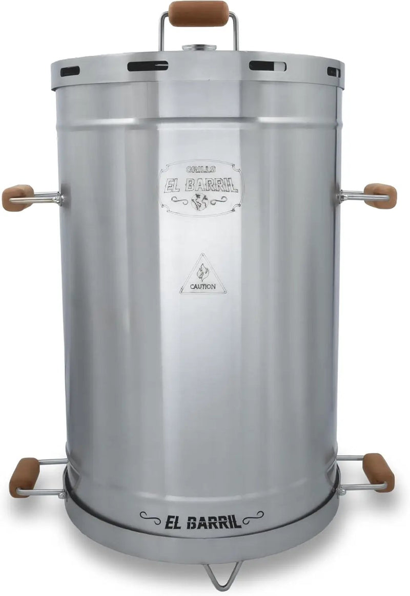 El Barril Lite Large Barrel Smoker Grill, Stainless Steel 430, 45 lb Capacity, 14 Meat Hooks, Upper Grill and Handler, Outdoor Vertical Charcoal BBQ (Lite 45LBS Large) by GreenHaven Gardens