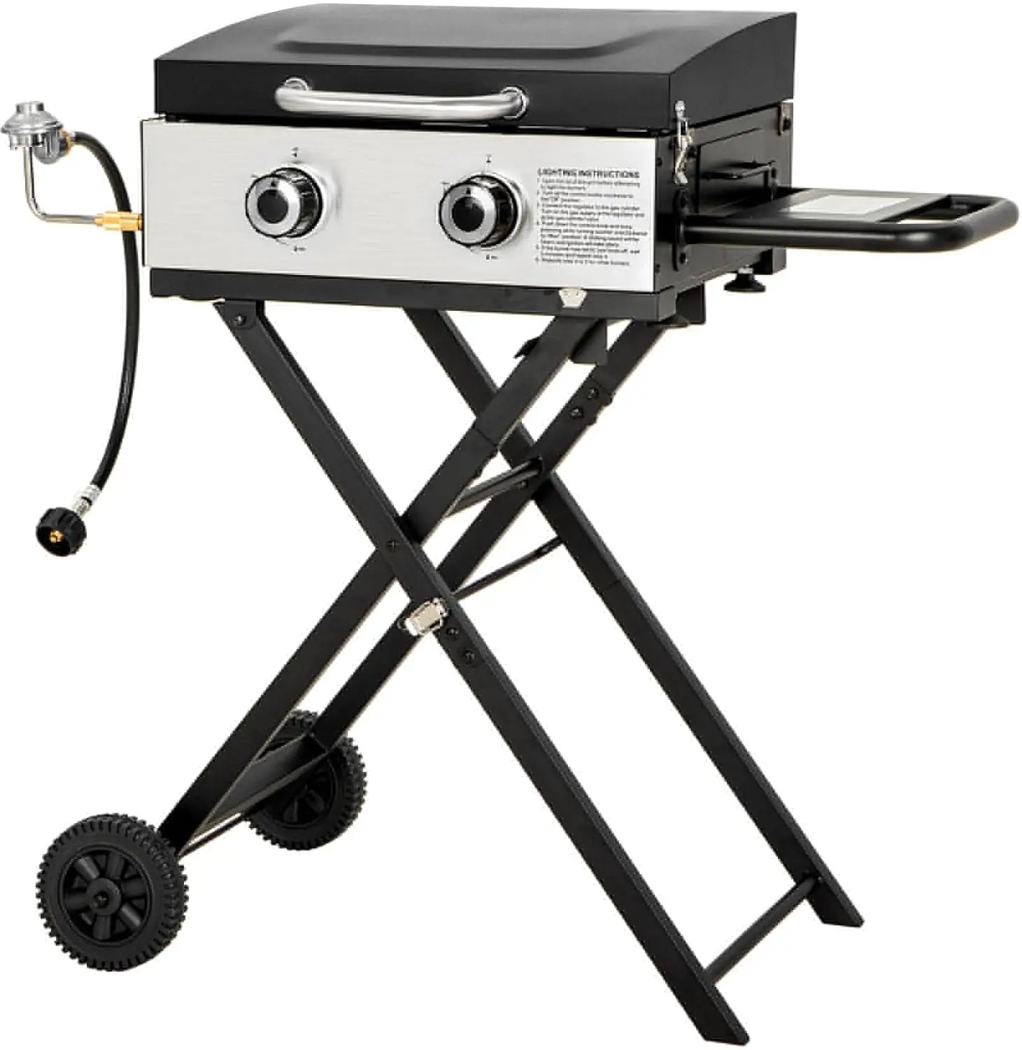 GREEN PARTY 2 Burner BBQ Propane Gas Griddle with Collapsible Stand, 18 Inch Portable Griddle with Side Table & 253 Sq. In. Cooking Area, Flat Top Gas Grill for Outdoor Cooking Garden Patio Backyard by GreenHaven Gardens