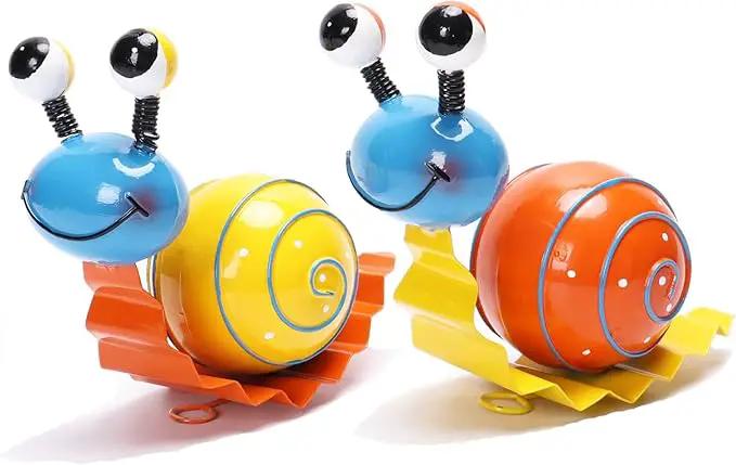 Metal Garden Decor Cute Snail Yard Art Outdoor Lawn Patio Ornament Fence Decorations for Outside - Set of 2(Yellow,Orange) by GreenHaven Gardens