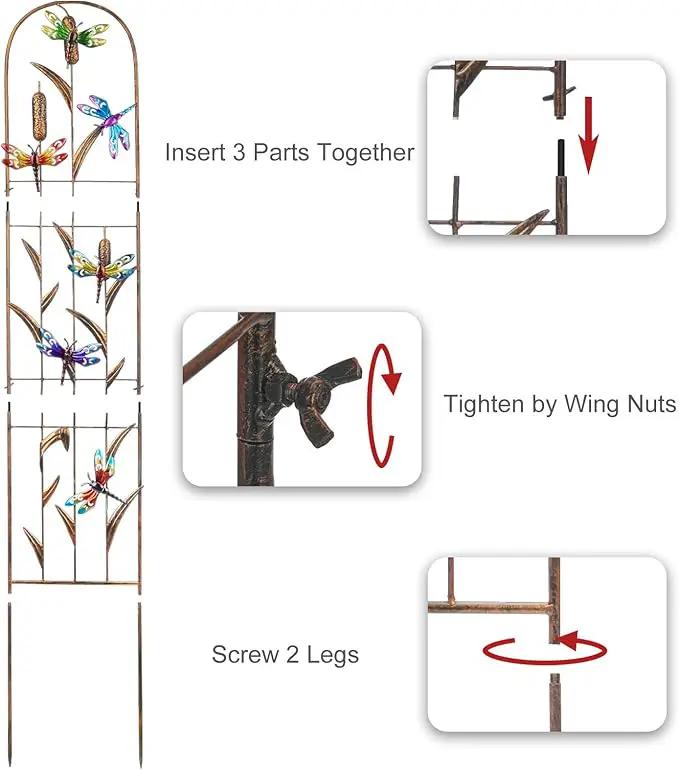 Set of 2 Dragonfly Metal Garden Trellis for Climbing Plants, Decorative Vegetables Flowers Vine Trellis for Outdoor Patio 60'' H x 11'' W by GreenHaven Gardens