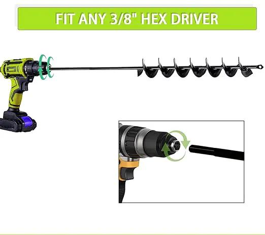 TCBWFY 2x32 Inch Auger Drill Bit for Planting - Long Handle Easy Planter Garden Auger - Bulb & Bedding Plant Augers - Post Hole Digger for 3/8”Hex Drive by GreenHaven Gardens