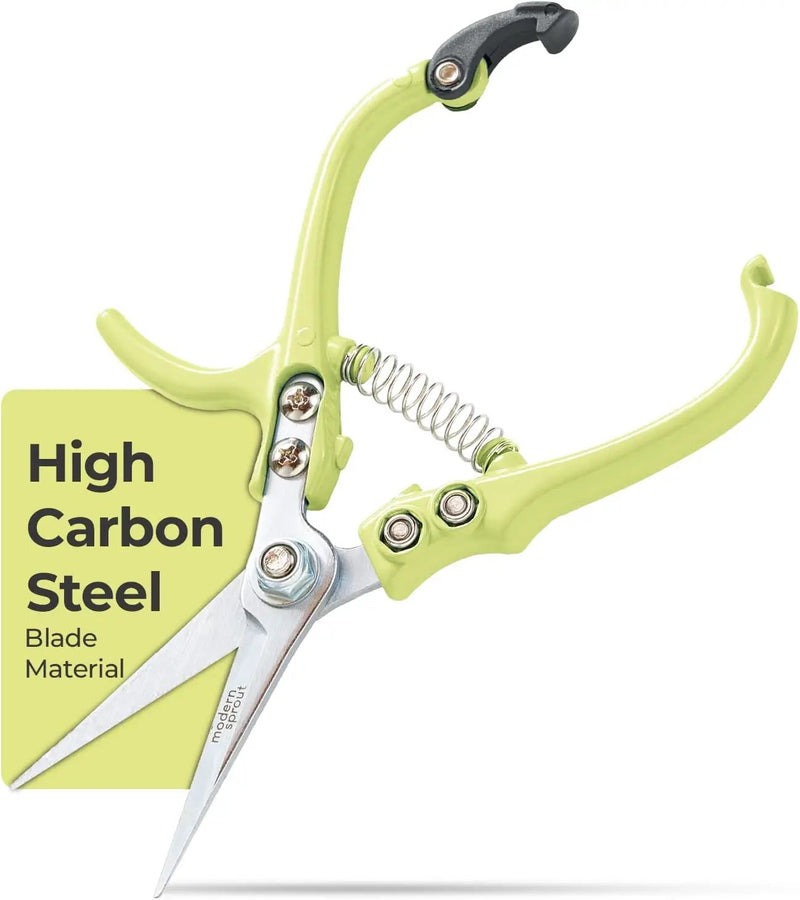 Modern Sprout Pruning Shears - Herb Snipping Scissors- Lightweight Gardening Tools W/Easy Lock - Flower Cutter Garden Shears - Carbon Steel Blade + Reusable Holster (Chartreuse, 1-Pack) by GreenHaven Gardens