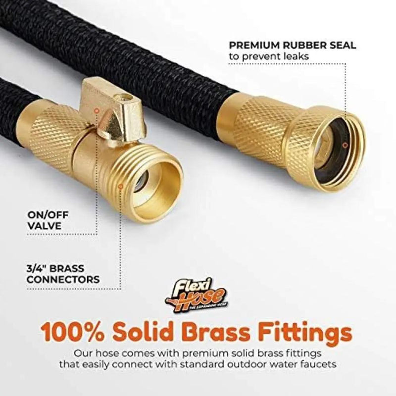 Flexi Hose Lightweight Expandable Garden Hose, No-Kink Flexibility, 3/4 Inch Solid Brass Fittings and Double Latex Core (150 FT, Black) by GreenHaven Gardens