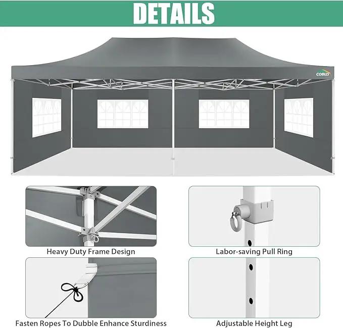 COBIZI 13x26 Pop Up Tent 13x26 Canopy with Sidewalls Heavy Duty Canopy Party Tent for Parties, Outdoor Wedding Large Event Tent Wind Waterproof UPF 50+ Ez Up in Garden Lawn with Roller Bag, Gray by GreenHaven Gardens