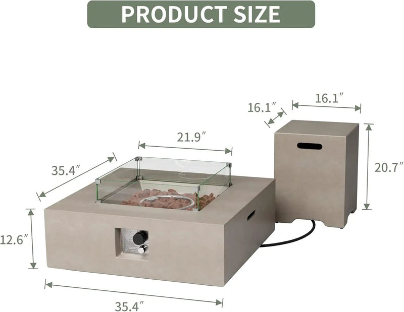 COSIEST 35-inch Square Outdoor Sandstone Propane Fire Pit w Wind Guard and Side Table, CSA Certified, 50,000 BTU Stainless Steel Burner, Free Lava Rocks and Rain Cover, Metal Lid(Gray) by GreenHaven Gardens