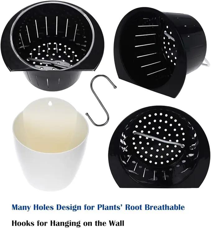 8 Packs 5" and 7.3" Plastic Self Watering Pots Wall Hanging Planters Wall Mounted Wicking Flower Pots for Indoor and Outdoor African Violet, Ocean Spider Plant, Orchid, White by GreenHaven Gardens