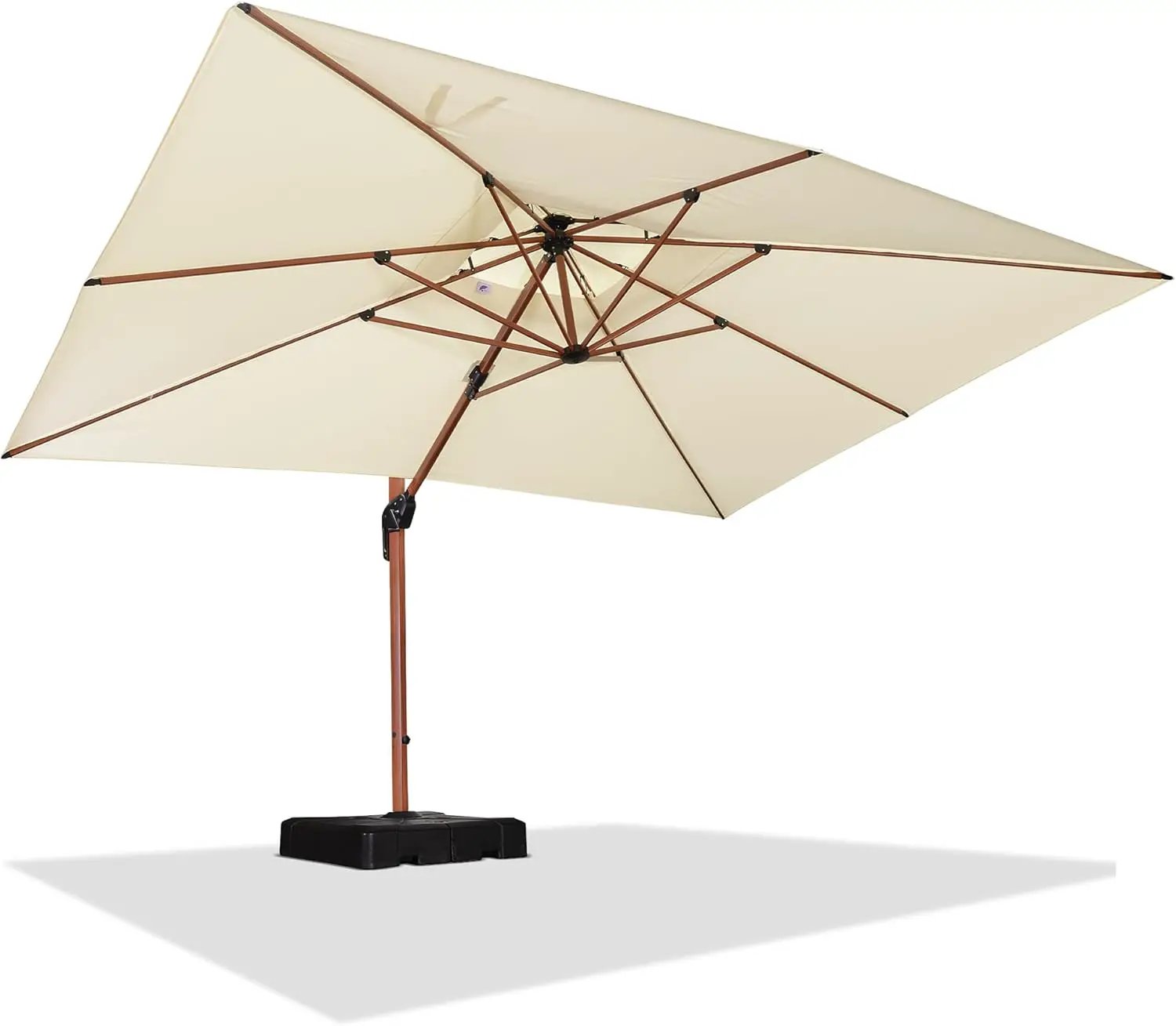 PURPLE LEAF 10' X 13' Double Top Deluxe Wood Pattern Rectangle Patio Umbrella Offset Hanging Umbrella Outdoor Market Umbrella Garden Umbrella, Cream by GreenHaven Gardens