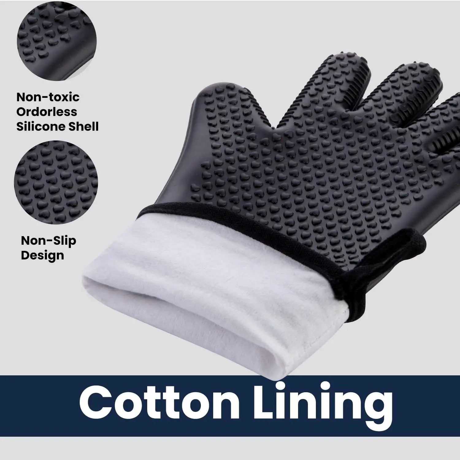 GEEKHOM BBQ Gloves X-Large, Heat Resistant Kitchen Silicone Oven Mitts, Waterproof Oven Gloves, BBQ Grill Accessories for Baking, Fryer, Smoker, Weber, Pizza, Microwave, Non-Slip, Black by GreenHaven Gardens