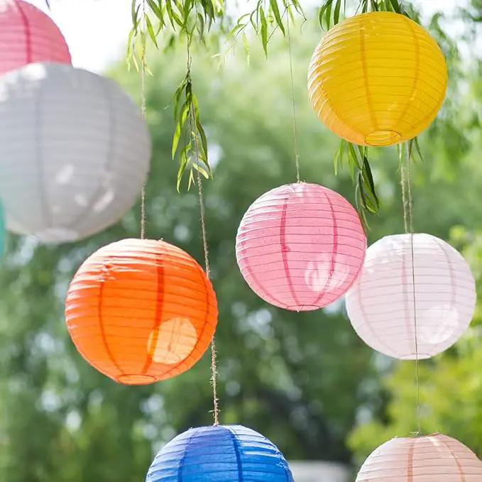 Foclover White Paper Lanterns 12 Pcs 14" Chinese Round Paper Hanging Decorations Ball Lanterns Lamps for Home Decorations, Parties, Birthdays and Weddings by GreenHaven Gardens