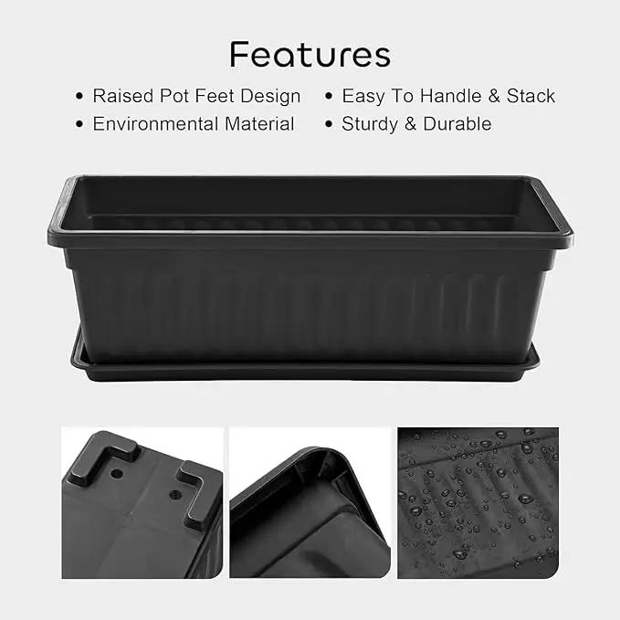 GROWNEER 3 Packs 17 Inches Black Flower Window Box Plastic Vegetable Planters Long Pots with 15 Pcs Plant Labels for Outdoor Indoor Windowsill Patio Garden Home Decor Porch by GreenHaven Gardens