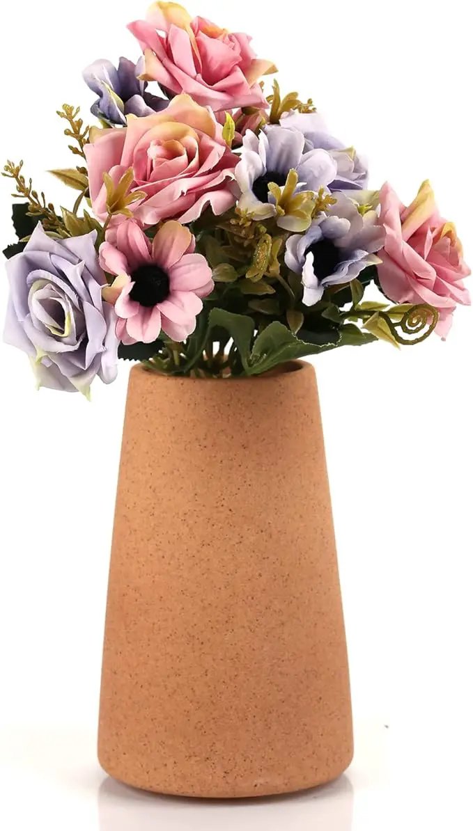 Simple Vase for Flowers Plants, Matte Vases for Modern Table Shelf Home Decor Wedding Boho Decor, 6" H Frosted Elegant Ceramic Vase for Pampas Grass Fluffy Stem Bouquet Lavender Flowers (Brown, 2) by GreenHaven Gardens