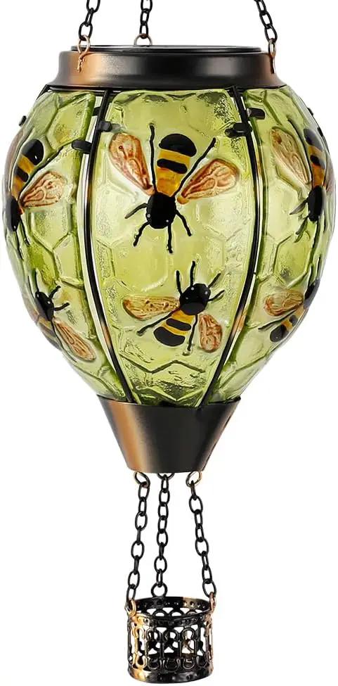 Starsoul Hot Air Balloon Solar Lantern Bee Glass Hanging Outdoor Hot Air Balloon Solar Flickering Flame Light Waterproof Garden Patio Yard Party Decorations by GreenHaven Gardens