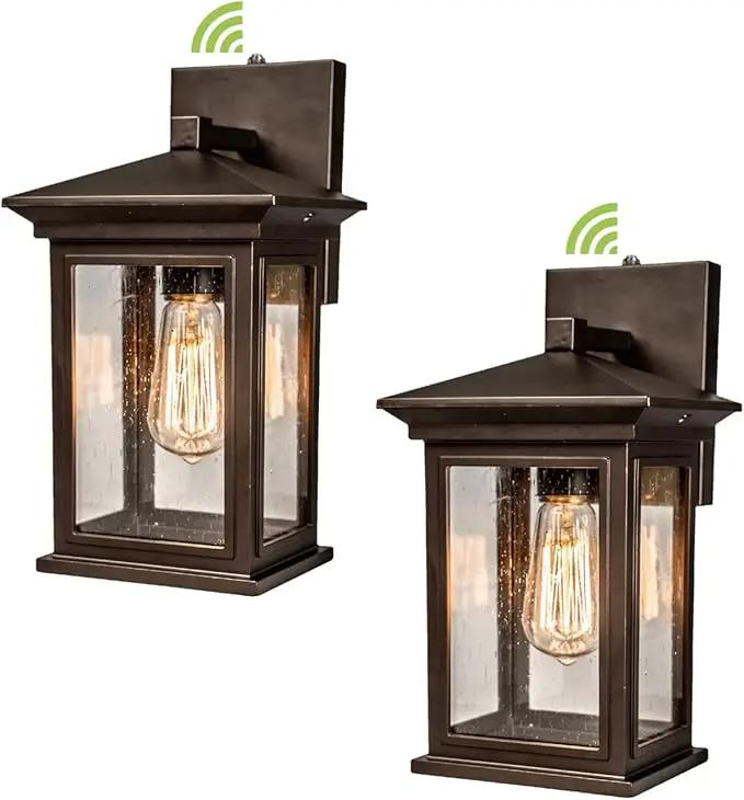 Dusk to Dawn Outdoor Wall Lantern, Exterior Wall Sconce Fixture with Tempered Clear Seeded Glass, Oil Rubbed Bronze (ORB) Finish for Outdoors (Medium Wall Mount - 2 Pack) by GreenHaven Gardens