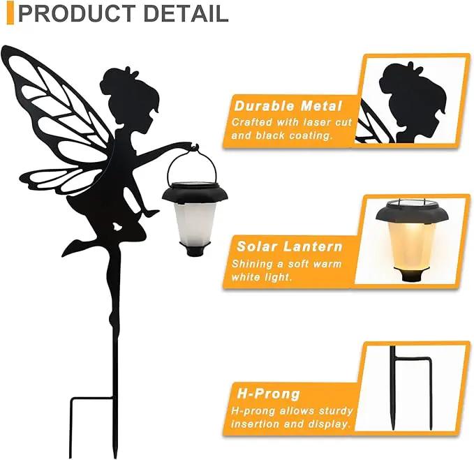 Solar Fairy Garden Stake Decorative Lantern, 2 Pack Metal Fairy Angel Garden Silhouette Lights for Lawn, Pathway, Patio, Yard Outdoor Decor by GreenHaven Gardens