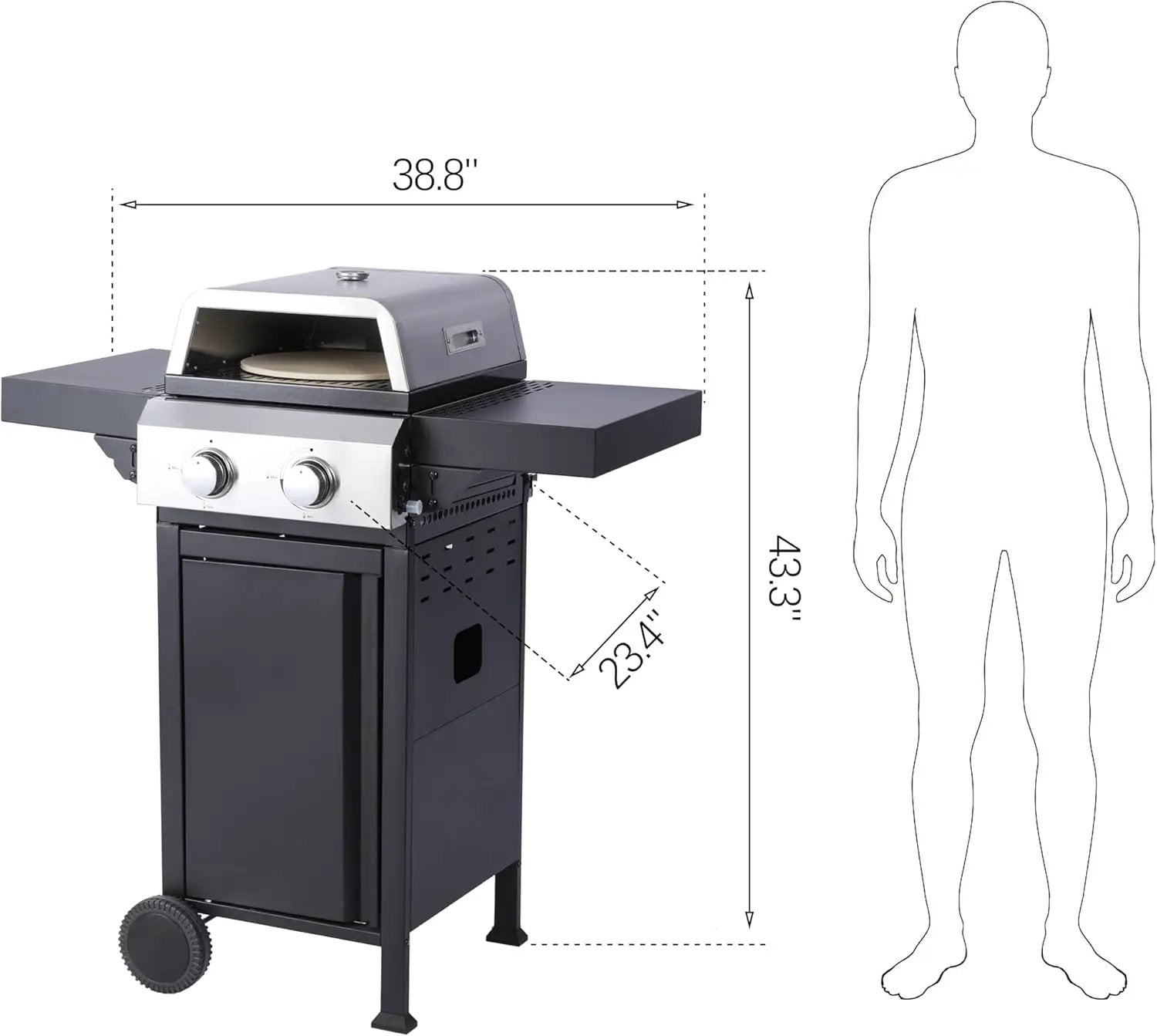 2-Burner Propane Gas BBQ Grill with Pizza Box, 24,600 BTU Output, Wire Enamel Grids, Foldable Side Table and Hanging Basket, Stainless Steel Patio Grill by GreenHaven Gardens