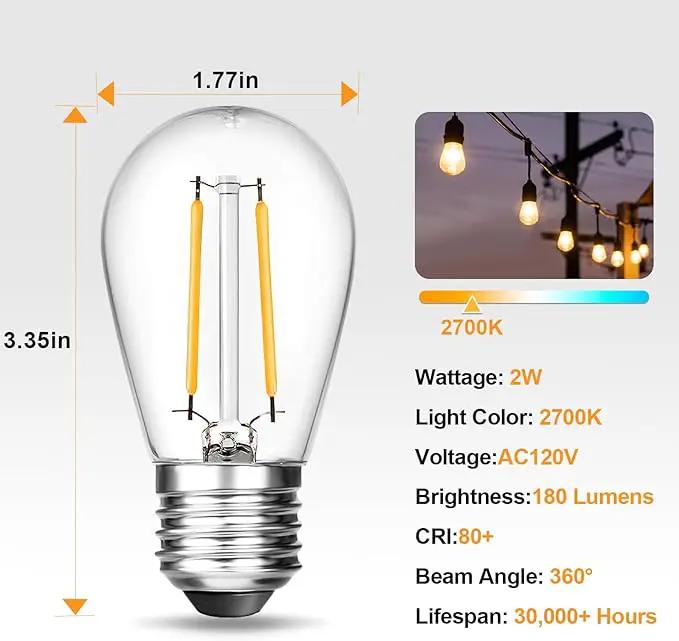 BRIMAX 25 Pack 2W S14 Replacement LED Bulbs,2700K Soft Warm White, Shatterproof Waterproof Outdoor String Light Bulbs Dimmable,E26 Medium Base,Plastic Edison Bulbs for Patio Garden by GreenHaven Gardens