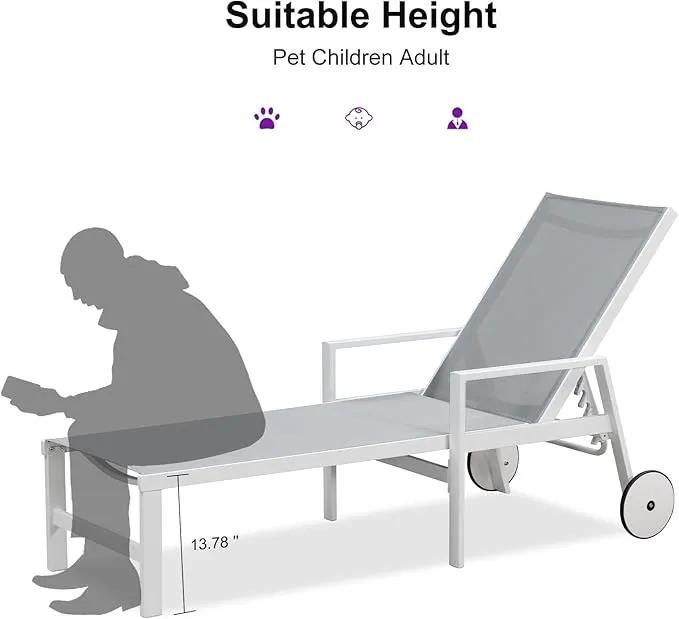 PURPLE LEAF Outdoor Lounge Chairs Set of 4 White Aluminum Chaise Lounge Chair Outdoor with Wheels and Armrest for Patio Deck Pool Side Table Include, Bluish-Gray by GreenHaven Gardens