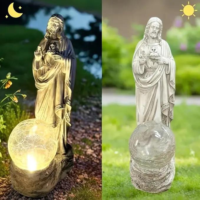 Jesus Statue Outdoor Decor Solar Lights, Religious Garden Statue, Blessed Father Outdoor Figure for Home/Garden Decor, Gift for Men/Father(11.22" H) by GreenHaven Gardens