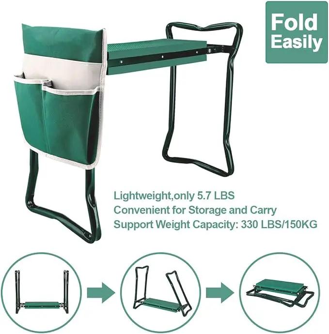 Garden Kneeler and Seat Stool Heavy Duty Garden Folding Bench with Large Tool Pocket and Soft EVA Kneeling Pad for Gardening Lovers by GreenHaven Gardens