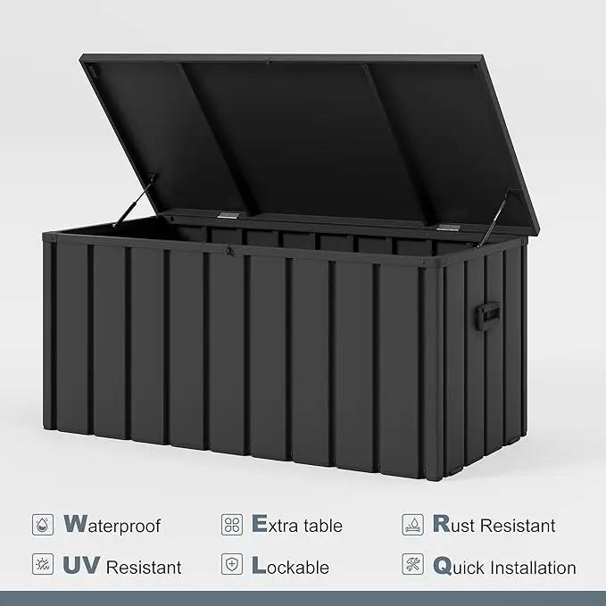 PURPLE LEAF Outdoor Deck Box 150 Gallon Waterproof Lockable Storage Box Container with Lid Deck Organization for Patio Cushions Side Table Pool Accessories Garden Tools, Gray by GreenHaven Gardens
