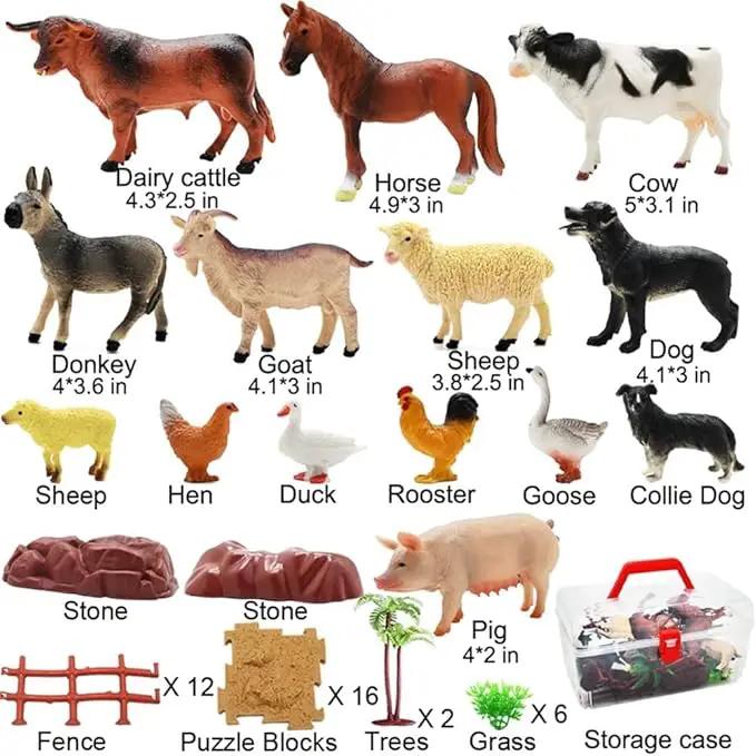 Farm Animal Figurines, Realistic Plastic Animals Toys with Fences Building Blocks, Farm Figures Playset Educational Birthday Gift for Kids & Toddlers, 53 PCS by GreenHaven Gardens