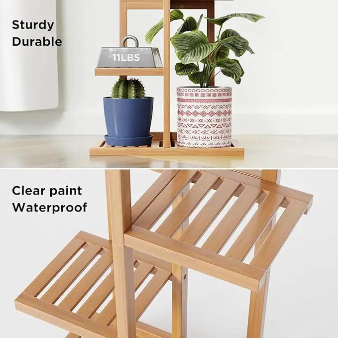 H HOMEXIN Bamboo Plant Stand Rack - Indoor & Outdoor Plant Stand 6 Tier 7 Potted Multiple Flower Planter Pot Holder Shelf Rack Display for Patio Garden Corner Balcony Living Room by GreenHaven Gardens