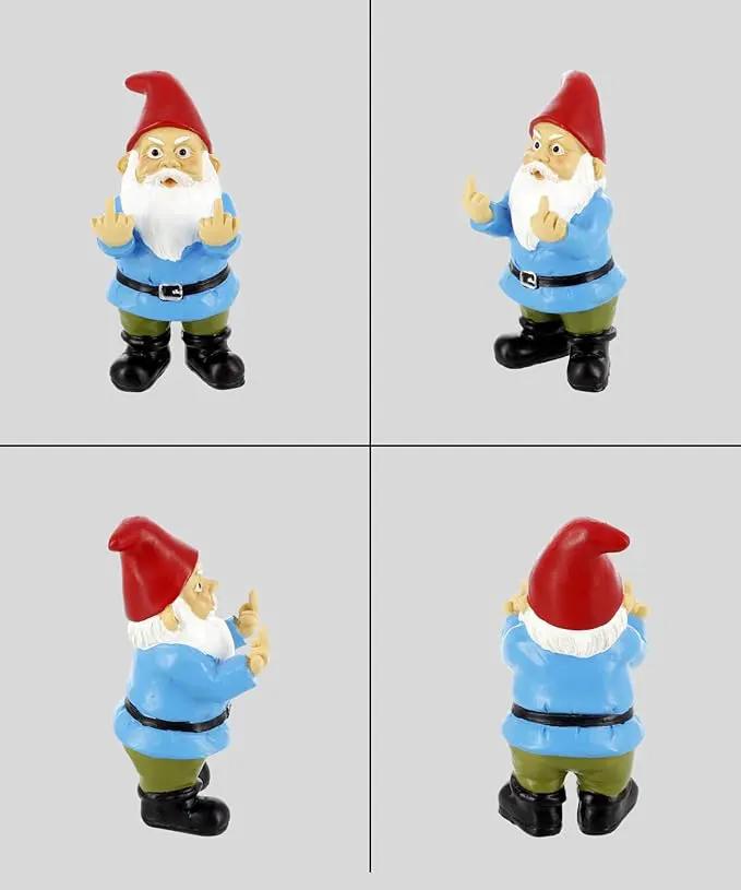 Gnometastic Mini Gnomes - Middle Finger Gnome 3.5in, Double Bird Gnome - Naughty Garden Gnome for Fairy Garden, Funny Garden Gnomes Outdoor Decoration for Yard Patio Lawn Ornament and Home Decor by GreenHaven Gardens