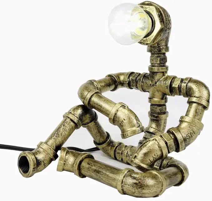 Steampunk Table Robot Lamps with 2 Bulbs,Retro Industrial Robot Desk Lamps Water Pipe Light for Office,Bedroom,Living Room in Bronze by GreenHaven Gardens