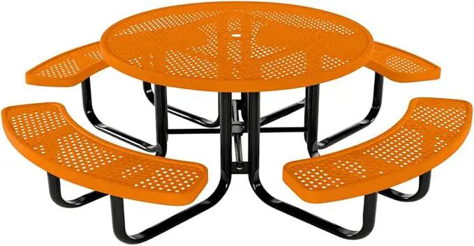 Heavy-Duty Portable Outdoor Kids Table with Umbrella Hole, Punched Steel Kids Picnic Table, Commercial-Grade, Made in America (46 in, Round, Childrens, Textured Orange) by GreenHaven Gardens
