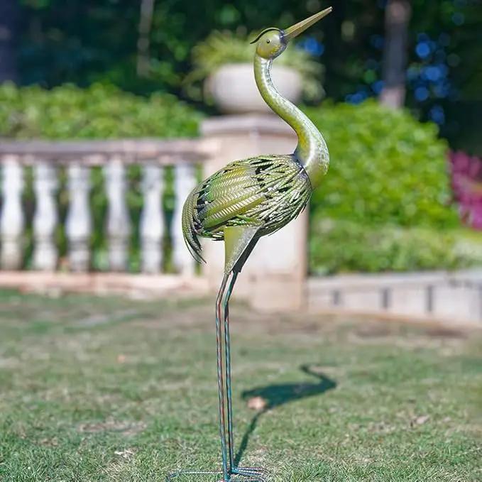 VEWOGARDEN Heron Outdoor Statues Metal Crane Garden Sculptures & Statues for Yard Lawn Patio Pool Outside Decorations, Green by GreenHaven Gardens