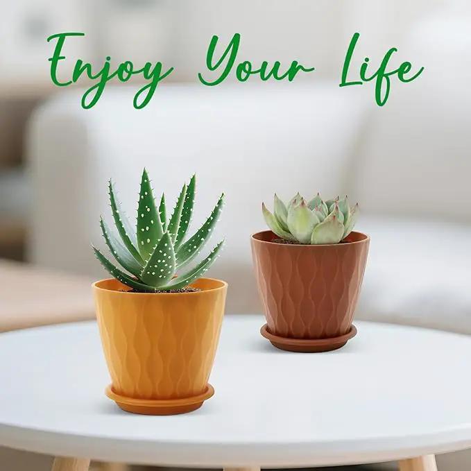 4 inch Plant Pots, 5 Pack Flower Pots Outdoor Indoor, Planters with Drainage Holes and Tray Saucers（（Multicolor） by GreenHaven Gardens