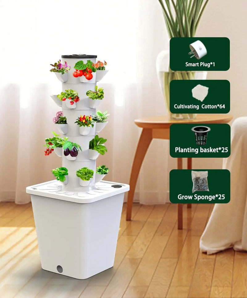 SJZX Hydroponics Growing System Kit, 12L Large Capacity Hydroponic Tower, 5 Tiers Indoor Outdoor Gardening System for Beginner with Water Pump & APP Auto Timer, Vertical Garden Planter Kits (25 Pods) by GreenHaven Gardens