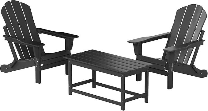 WO Home Furniture Adirondack Chairs Table Set of 3 PCS Outdoor Folding Chairs Coffee Table Weather/UV Resistant for Lawn, Garden, Bon Fire, Balcony (Gray) by GreenHaven Gardens
