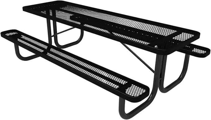 Coated Outdoor Furniture Heavy-Duty Portable Outdoor Picnic Table, Thermoplastic Coated Expanded Metal Commercial-Grade Patio Dining Furniture Made in America (8ft Rectangular, Textured Black) by GreenHaven Gardens